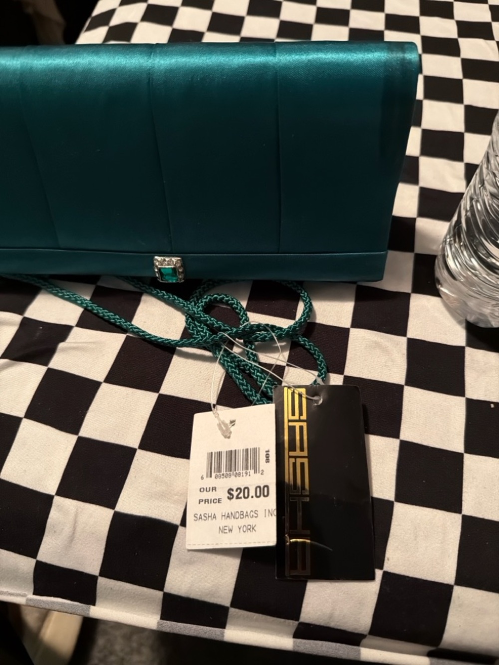 Emerald Green Satin Clutch w/ Jewel Clasp – Sasha Handbags NWT